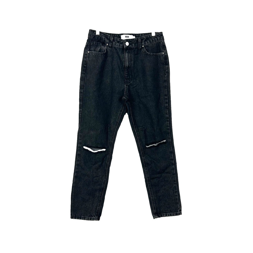 MOM Jean Womens 9  Black Refuge Denim Ripped Jeans‎ Distressed Straight Leg